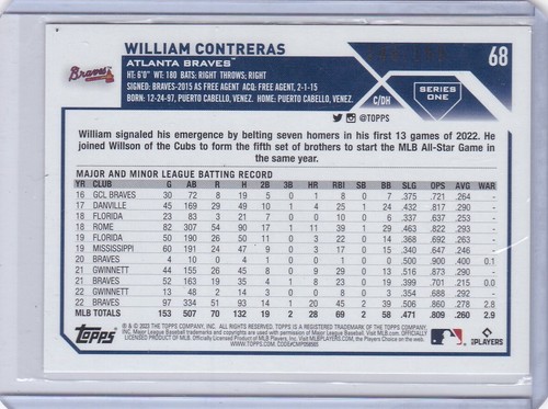 2023 Topps Series 1 William Contreras Red Parallel #146/199 Atlanta Braves - Picture 2 of 2