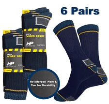 6 Men's Premium Quality Cotton Work Socks NAVY GRAY Reinforced BOOTS SOCKS 10-13