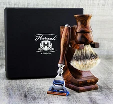 Classic Shaving Set Wooden Shaving Brush 5 Edge Safety Razor Shaving Kit Stand