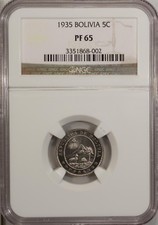 Bolivia 5 Centavos 1935 NGC PF 65 UNC Copper Nickel High Grade