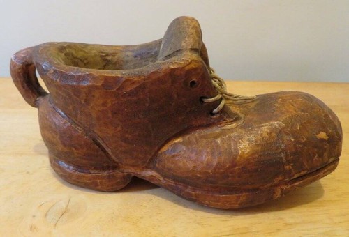 Vintage HAND CARVED Whittled WOOD SHOE Folk Wooden 7 1/2" Long Rustic Original - Picture 3 of 6