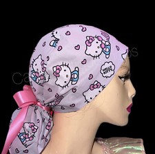 Hello Kitty ponytail surgical cap, hello kitty long hair scrub cap, hello kitty