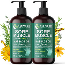 Kesmedik Sore Muscle Massage Oil 2-Pack, Organic-5 Complex, Soothing Relief 8 oz