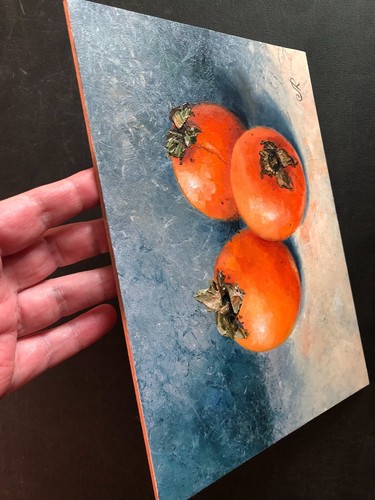 Fruits Still Life Original Oil Painting Persimmon Painting Kitchen Wall Art - 第 6/9 張圖片