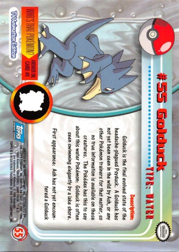 GOLDUCK #55 - Logo AZUL - NO HOLO - SERIE 1 - TARJETA POKEMON TOPPS - CASI NUEVA/LP - Imagen 2 de 2