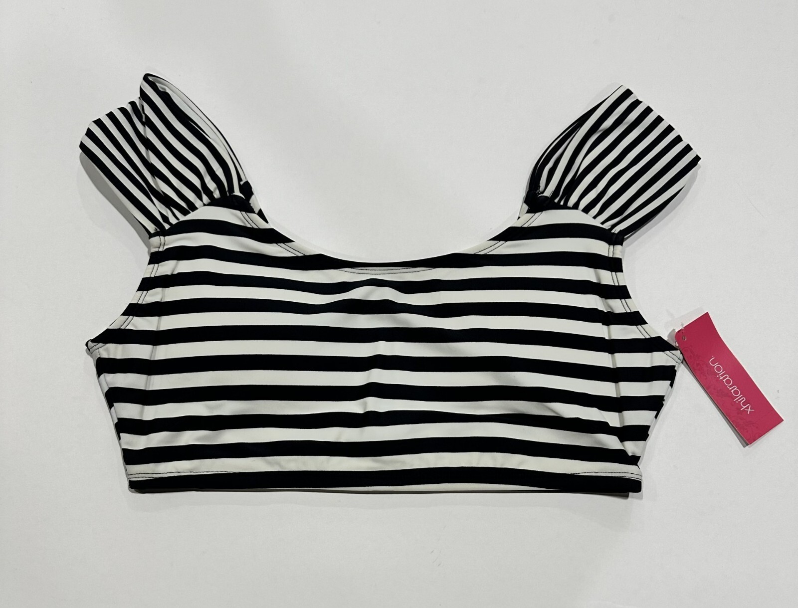 Xhilaration Juniors Wide Strap Bralette Bikini Top Black White Stripe Size M-image