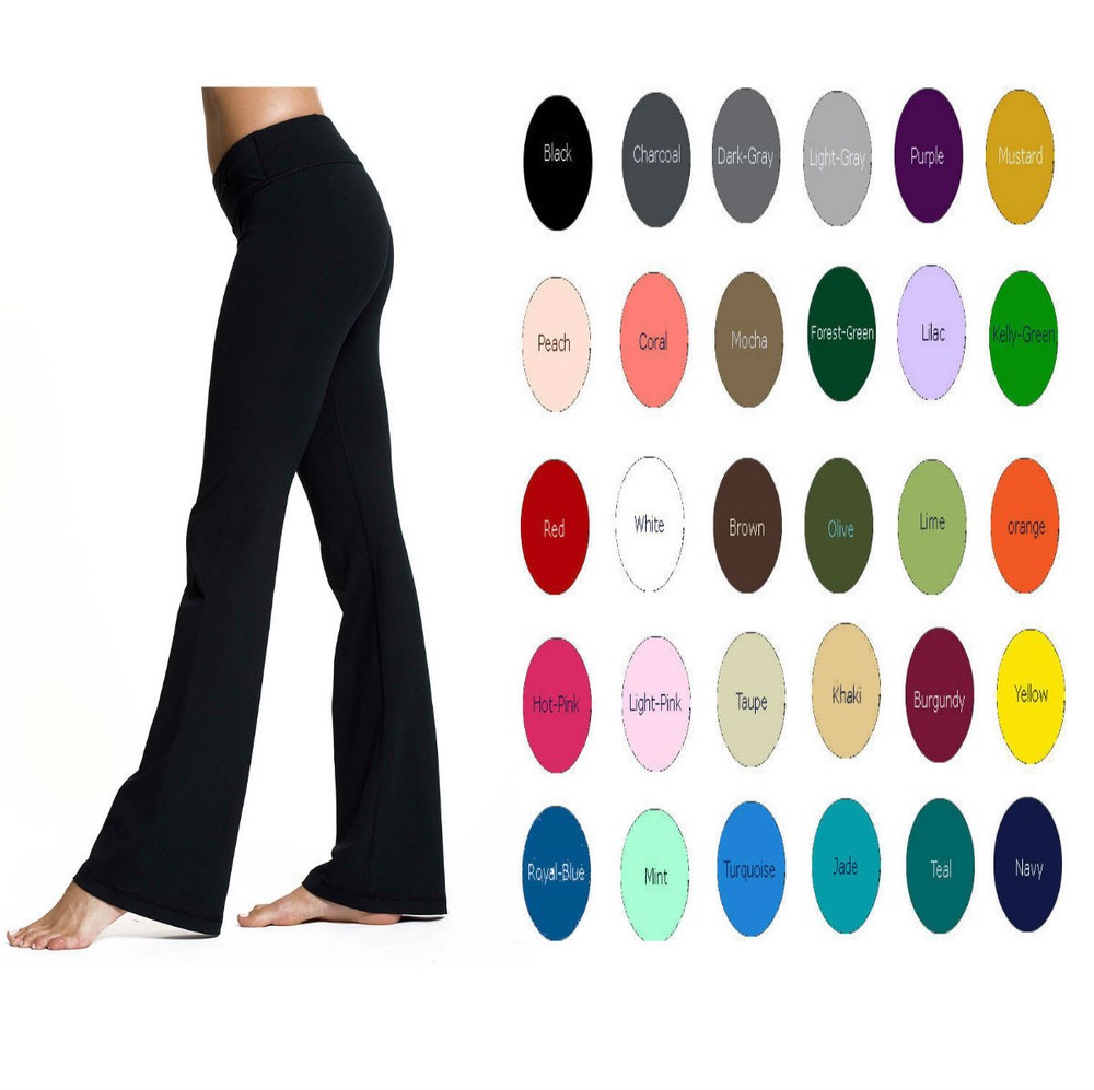 Women Flare Yoga Pants Bootcut High Waist Foldover Cotton Spandex 36