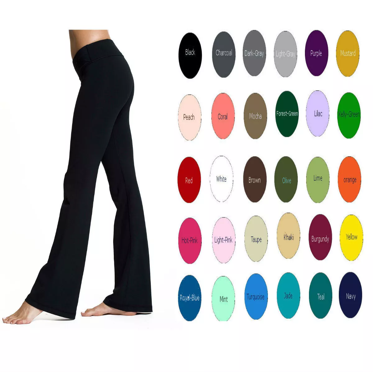 Women Premium Cotton High Waist Foldover Flare Yoga Pants 34 Inseam XS-5X  USA