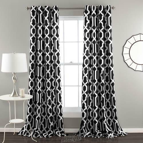 Lush Décor - Edward Room-Darkening Curtains Black And White 52" W x 84" L - Picture 1 of 2