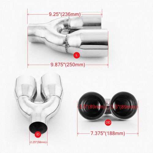 Quad Double Wall 3.5" Out 2.25" Inlet Straight Staggered Exhaust Tips SS304 - Foto 6 di 6