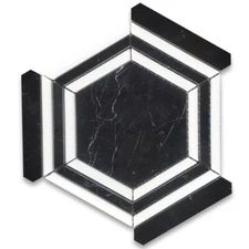 N35EXP Nero Marquina Thassos Marble Hexagon Georama Geometric Tile Polished