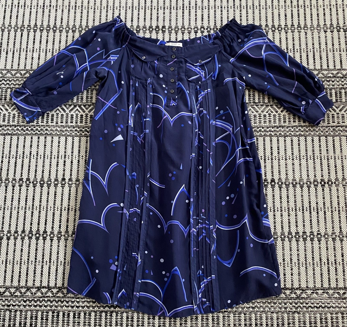 Prada Navy Purple Stripes SILK Top Dress Tunic Italy 3/4 Sleeves 