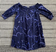 Prada Navy Purple Stripes SILK Top Dress Tunic Italy 3/4 Sleeves Pockets