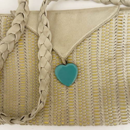 Emanual Ungaro Vintage Woven Beige suede bag with blue heart braided straps boho - Picture 10 of 12
