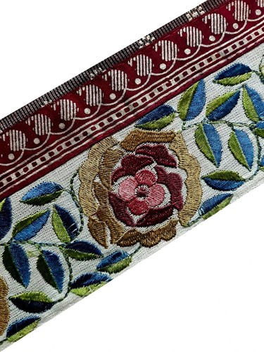 Vintage Saree Border India Decorative Trim Antique Embroidered Ribbon Silk Sari - Picture 5 of 8
