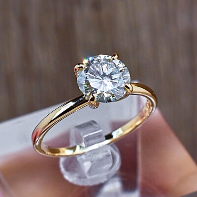 1.0Ct Simulate Diamond Solitaire Engagement Wedding Ring 14K Yellow Gold Finish