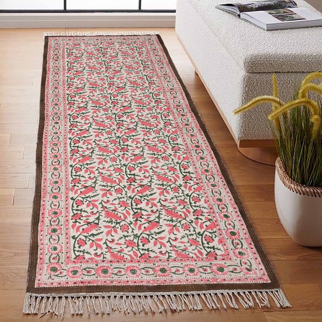 Hand Block  Floral Printed Rug