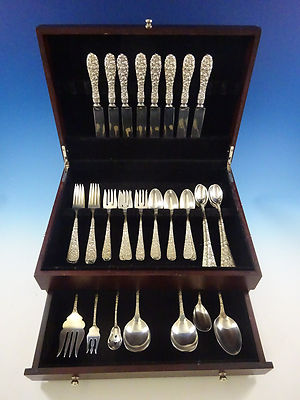 Rose by Stieff Sterling Silver Flatware Set For 8 Service 53