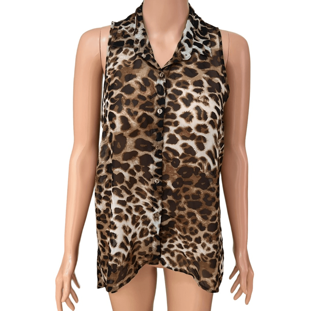 Ambiance Leopard High Low Button Blouse size M | eBay