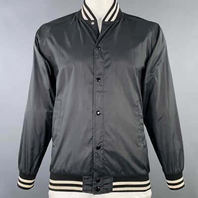 COMME des GARCONS Größe L Schwarz Weiße Streifen Nylon Varsity Jacke