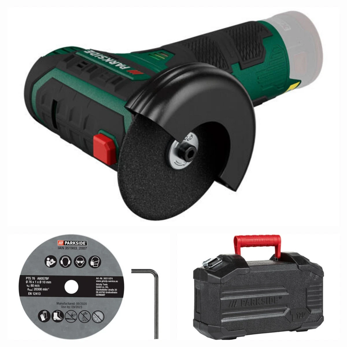Parkside 12V Cordless Mini Angle Grinder 76mm Without Battery Charger
