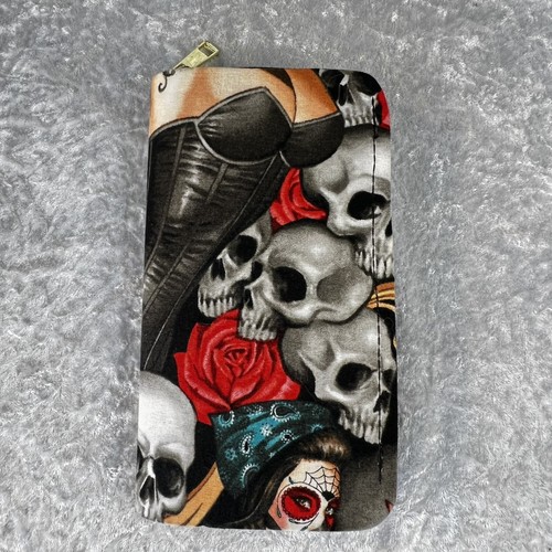 Women's Clutch Wallet - Sugar Skull - Day of the Dead Art - Picture 2 of 4