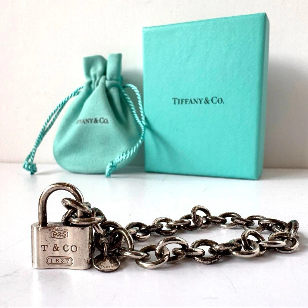 W/box pouch Tiffany & Co. Sterling Silver 1837 Padlock Chain Link Bracelet U