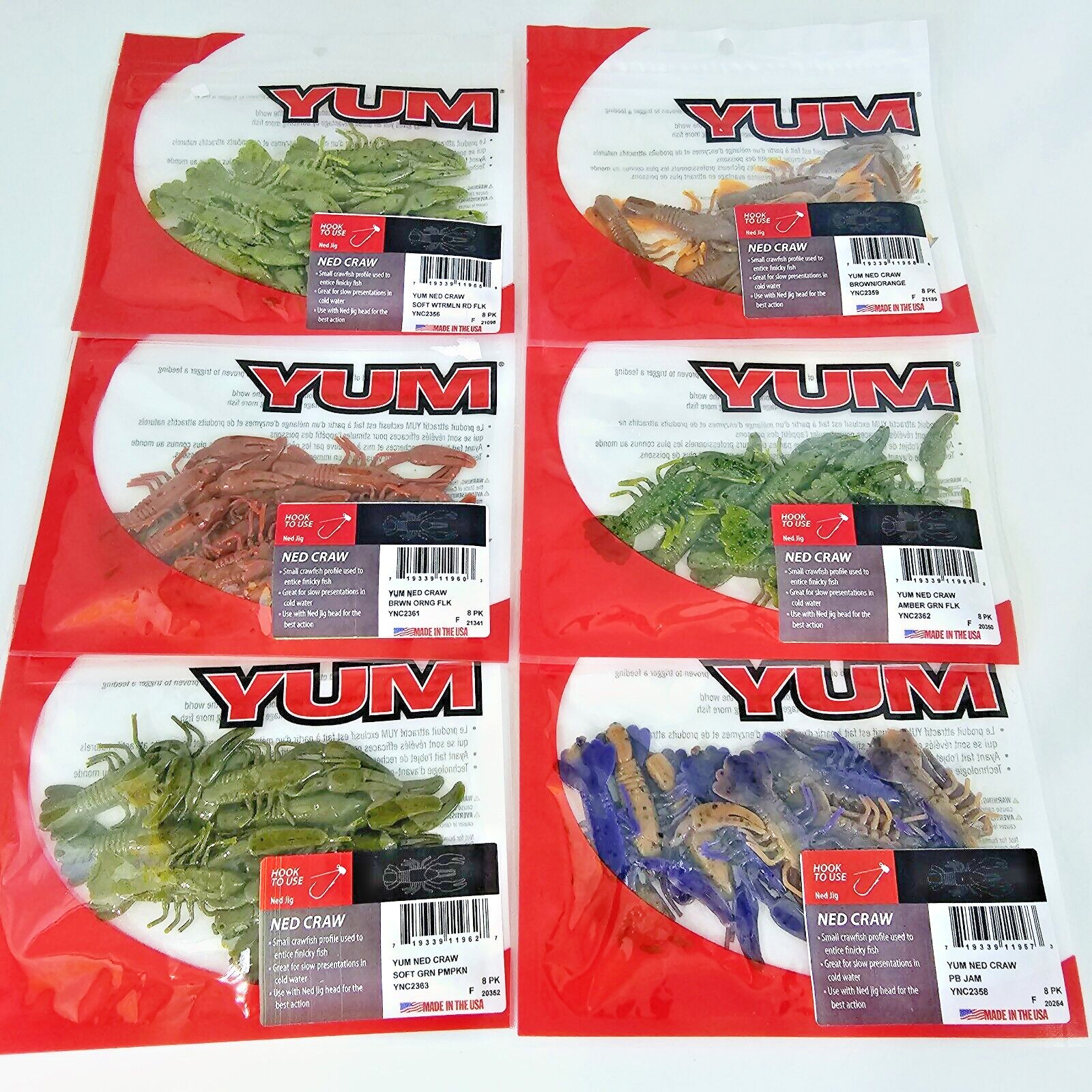 ADHDology  Yum 2 Ned Craw Ned Rig Crawfish 8 Count Pack You Choose Color