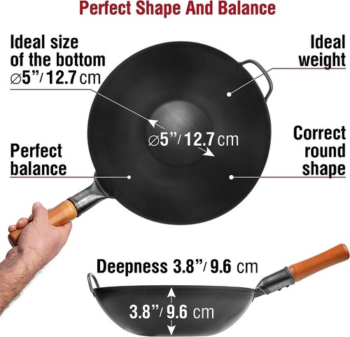 Yosukata Carbon Steel Wok Stir Fry Pan with Flat Bottom Black Durable Cookware - Picture 2 of 6