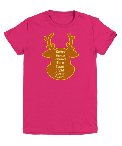 Santa’s Reindeer Names Christmas Kids Youth Holiday T-Shirt | Ugly Xmas Tee - Picture 14 of 18