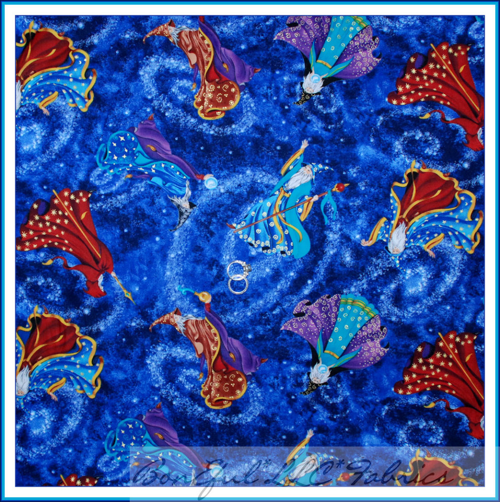 BonEful Fabric FQ Cotton Quilt Blue Medieval Warlock Wizard
