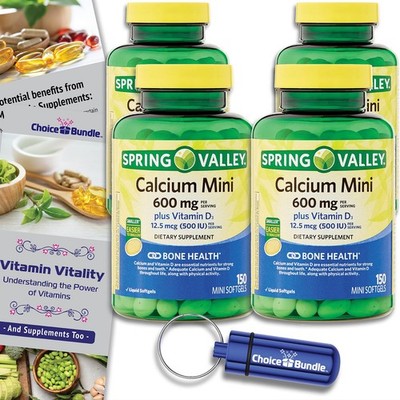 Spring Valley Calcium 600 mg Plus Vitamin D3 12.5 mcg 150 Ct Mini Softgels 4 Pk