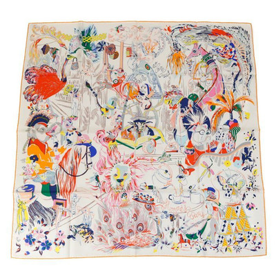 [Rank A] HERMES Carre 90 ''EMILE ET UNE NUIT'' White 100% Silk Scarf Japan