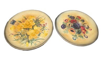 Set of 2 Vintage BOSSONS CHALKWARE 3-D FLORAL PLATES ENGLAND 11  Wall Art