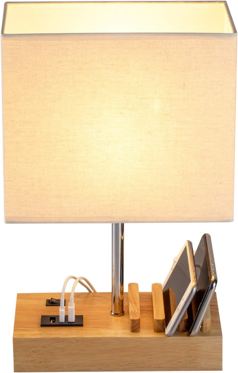 USB Bedside Table Lamp,  Desk Lamp with 3 USB Charging Ports and Phone Charge Do