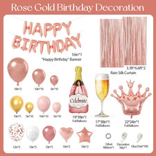 Rose Gold Birthday Decorations for Women, Happy Birthday Decorations with Fri...