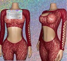 EXOTIC DANCER: BURGUNDY LONG JUMPSUIT NIPPLE COVERS INCLUDED 