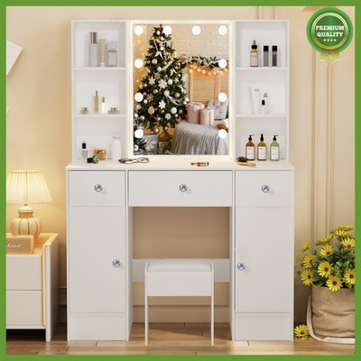 Vanity Set 10 beleuchtete Spiegel 3 Schublade Makeup Umkleidetisch Umkleidetisch