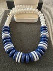 Beautiful Vintage Beaded Necklace Navy Blue & White Beads Nautical Boat Look!! — photo 3