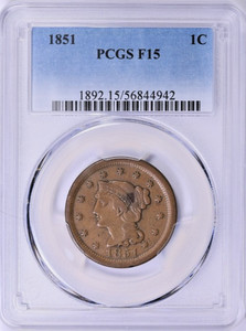 1 Of Only 32 Graded PCGS F-15 BN 1851 Braided Hair Cent