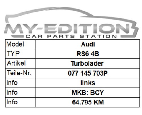 Audi RS6+ Plus 4B 4.2 V8 Turbocharger Left L 077145703P - Picture 10 of 11