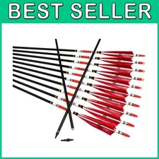 12PCS 31" Red Turkey Feather Carbon Arrows for Archery