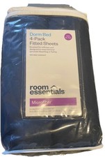4-pack Fitted Sheets Twin/Twin XL Dorm Bed Blue Microfiber Room Essentials