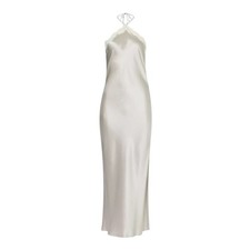 NWT Reformation Aara Silk Lace Halter Midi Maxi Slip Dress Moonlight Light Grey