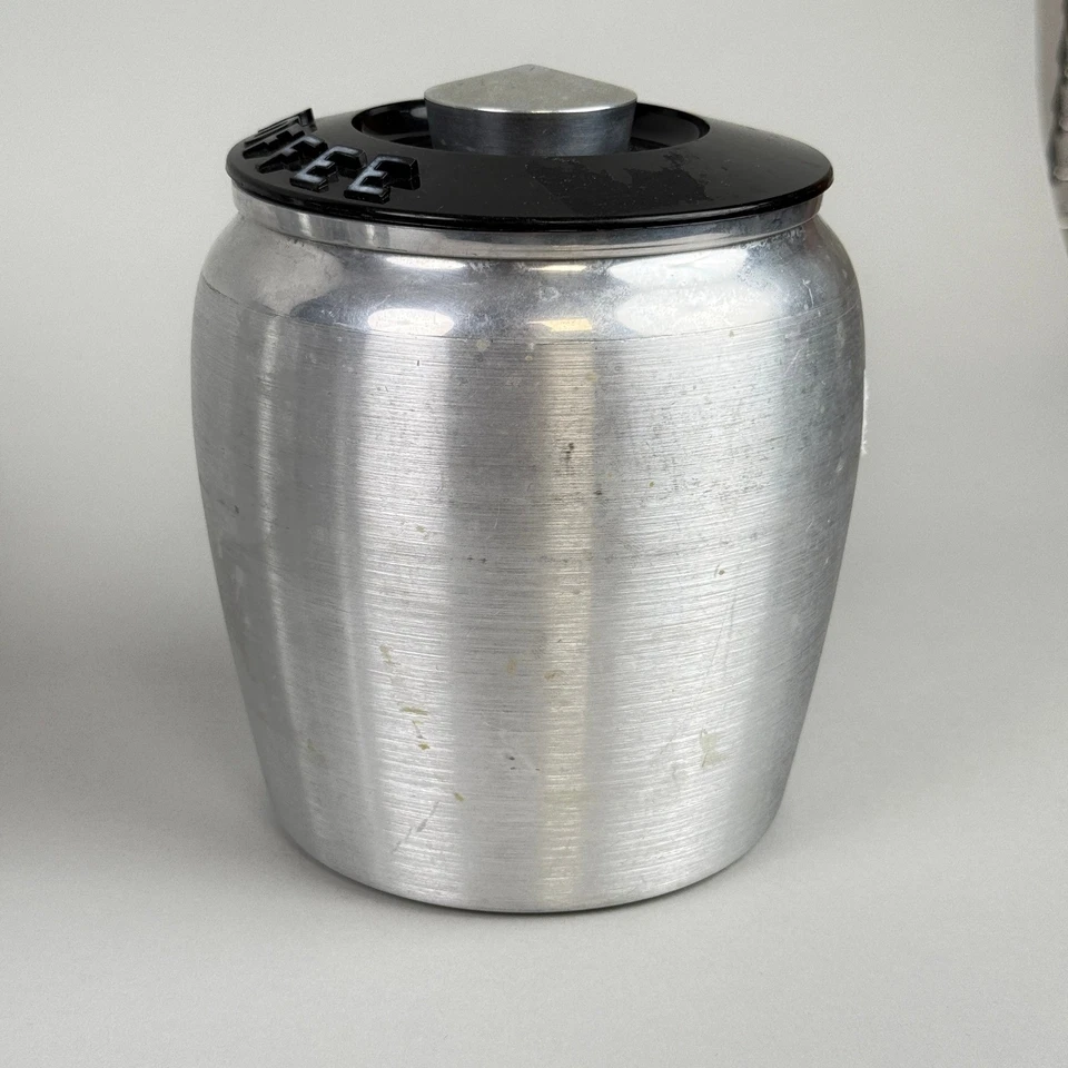 Juego de 4 latas de aluminio vintage Kromex de harina azúcar café té tapas negras Foto 4 de 4