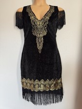 Dreamgirl 1920s Flapper Dress Black Gold Fringe Gatsby Art Deco Costume large