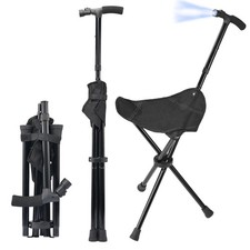 Cane with Seat Foldable Lightweight Walking Cane with LED Light Adjustable Wa...