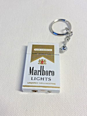 RARE Marlboro Lights Cigarette Lighter On Key Chain Collectible Tobacco