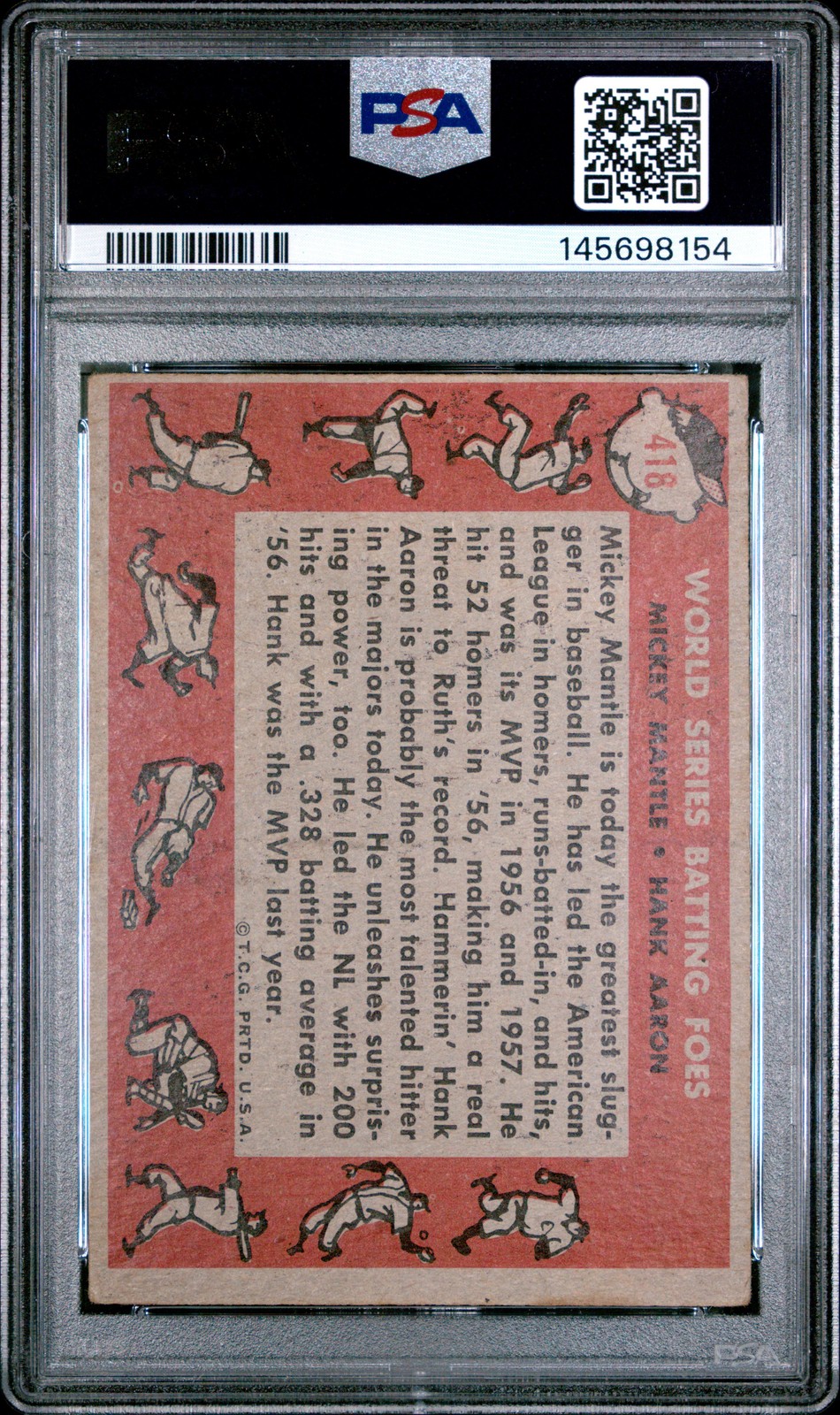 1958 TOPPS WORLD SERIES BATTING FOES #418 MICKEY MANTLE/HANK AARON PSA 1 view 2
