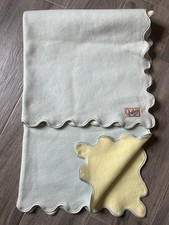 Vintage 1940s Quiltex Baby Blanket Blue Yellow Scalloped Edging Trim 36x46